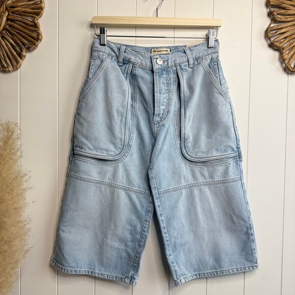 Free People cropped jeans pants long shorts denim bermuda relaxed cotton 27 - Picture 3 of 11